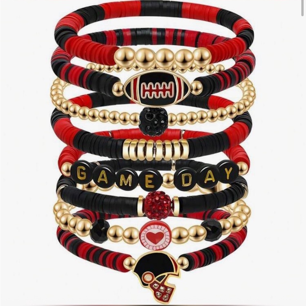 Red, Black, Gold Game Day Football Stackable Bracelet Set
